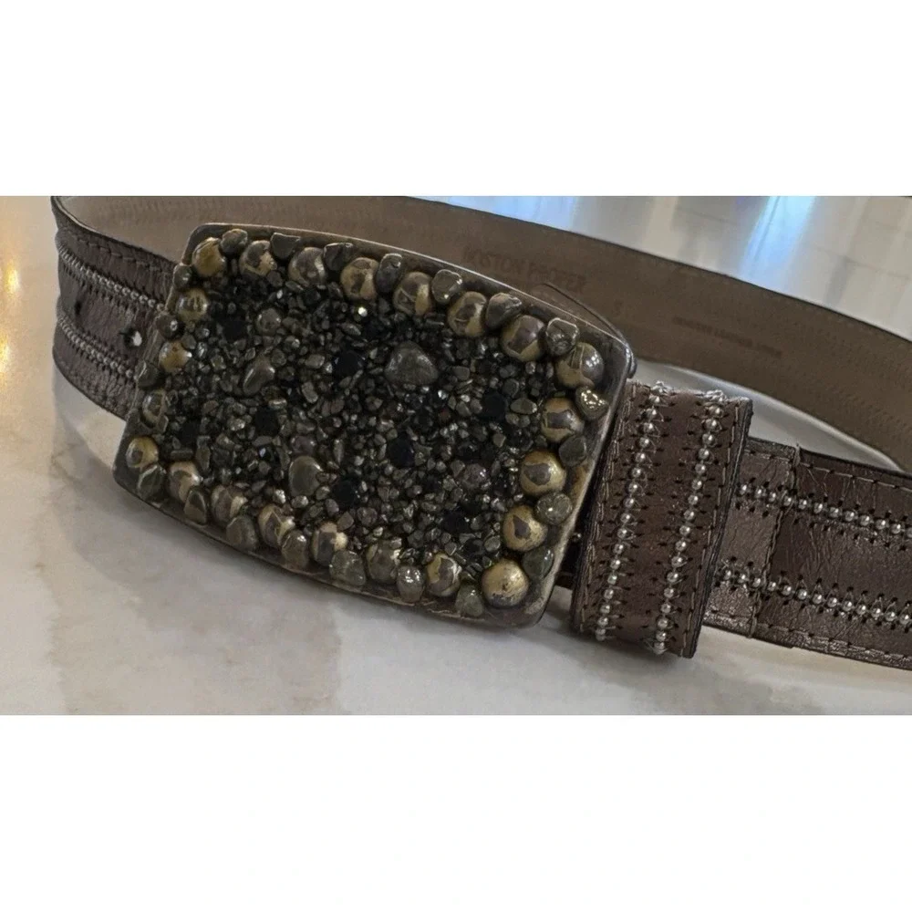 Boston Proper Embellished Gold Metallic Leather Belt‎ Western Rodeo Boho Cowgirl